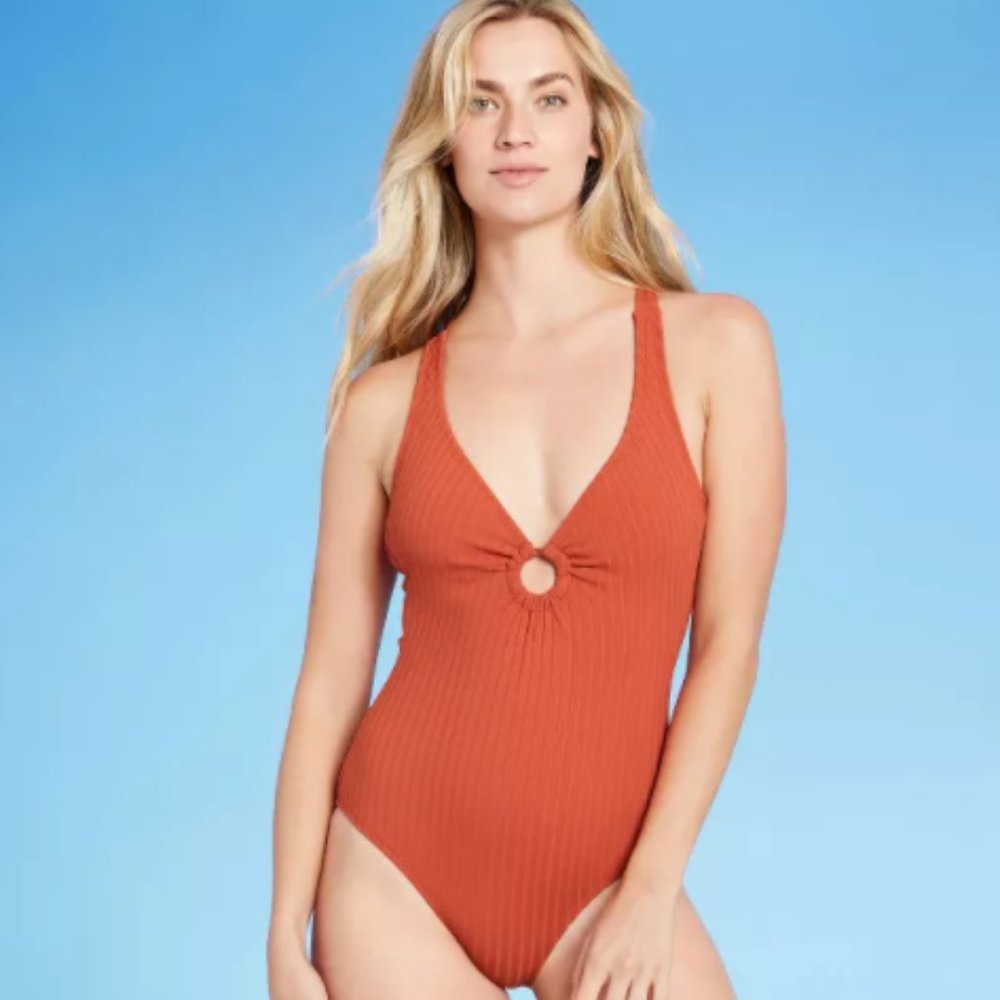Women's Ribbed Ring Front One Piece Swimsuit